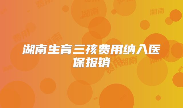 湖南生育三孩费用纳入医保报销