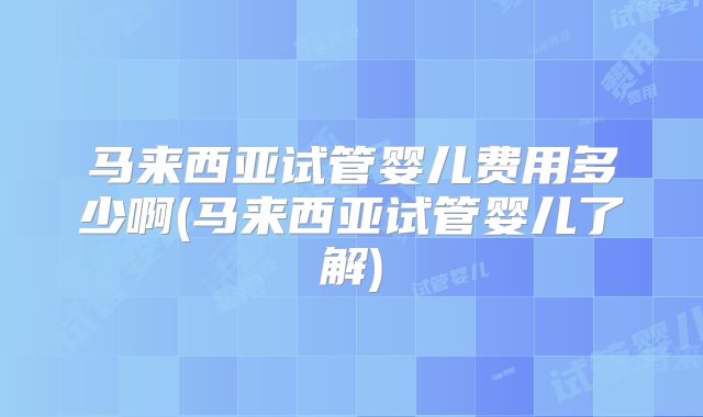 马来西亚试管婴儿费用多少啊(马来西亚试管婴儿了解)