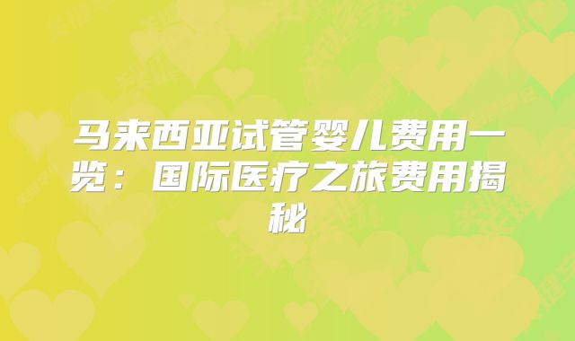 马来西亚试管婴儿费用一览：国际医疗之旅费用揭秘