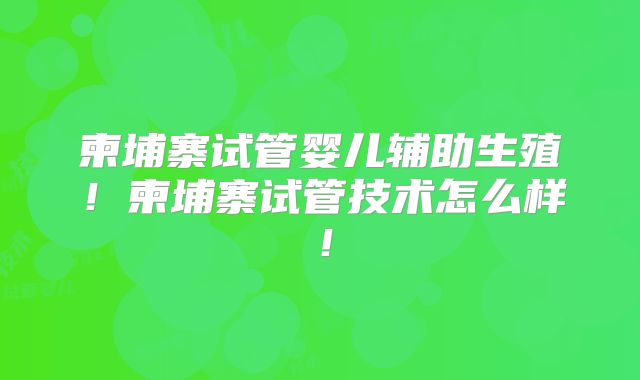柬埔寨试管婴儿辅助生殖！柬埔寨试管技术怎么样！