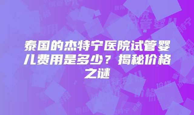 泰国的杰特宁医院试管婴儿费用是多少?揭秘价格之谜