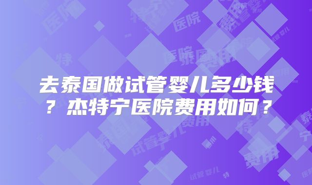去泰国做试管婴儿多少钱？杰特宁医院费用如何？