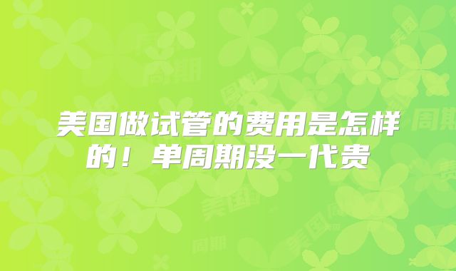 美国做试管的费用是怎样的!单周期没一代贵