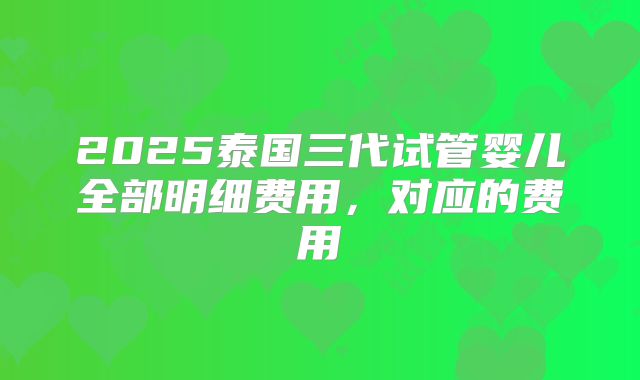 2025泰国三代试管婴儿全部明细费用,对应的费用
