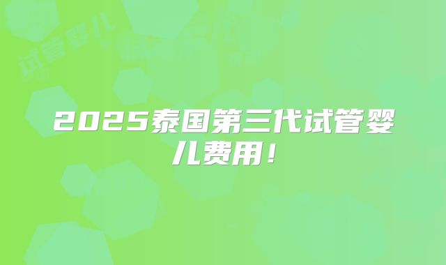 2025泰国第三代试管婴儿费用!