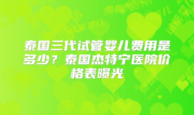 泰国三代试管婴儿费用是多少？泰国杰特宁医院价格表曝光