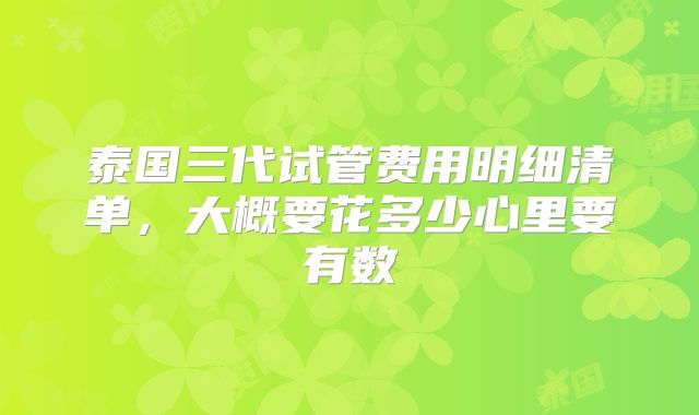 泰国三代试管费用明细清单,大概要花多少心里要有数