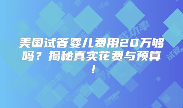 美国试管婴儿费用20万够吗？揭秘真实花费与预算！