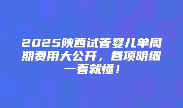 2025陕西试管婴儿单周期费用大公开，各项明细一看就懂！