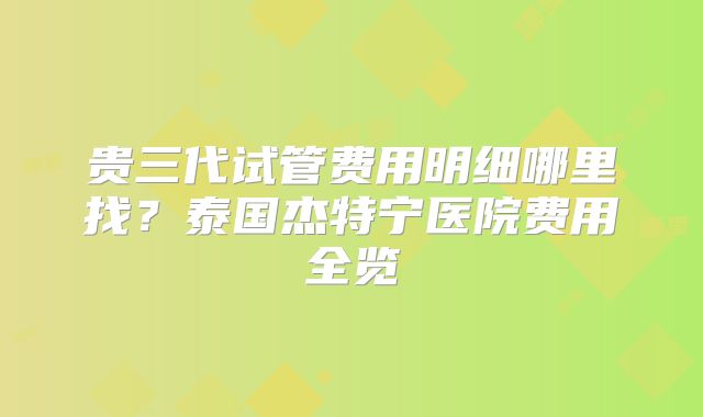 贵三代试管费用明细哪里找？泰国杰特宁医院费用全览