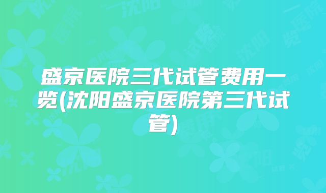 盛京医院三代试管费用一览(沈阳盛京医院第三代试管)
