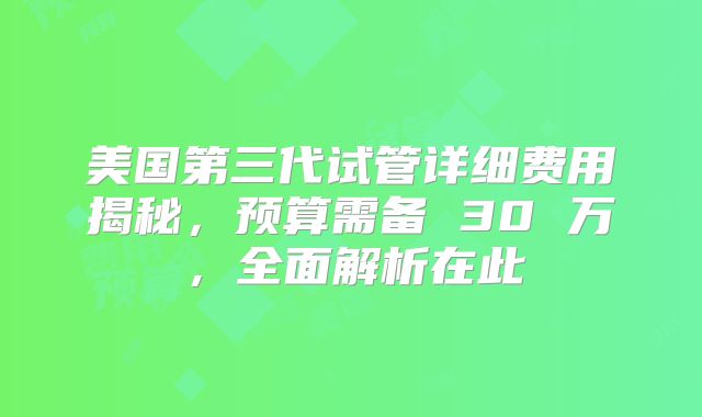 美国第三代试管详细费用揭秘，预算需备 30 万，全面解析在此