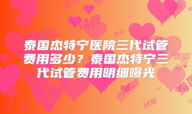 泰国杰特宁医院三代试管费用多少？泰国杰特宁三代试管费用明细曝光