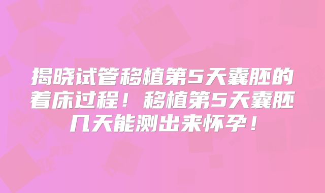 揭晓试管移植第5天囊胚的着床过程!移植第5天囊胚几天能测出来怀孕!