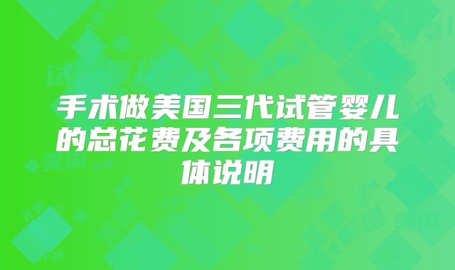 手术做美国三代试管婴儿的总花费及各项费用的具体说明