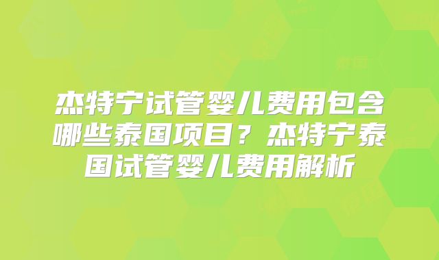 杰特宁试管婴儿费用包含哪些泰国项目？杰特宁泰国试管婴儿费用解析