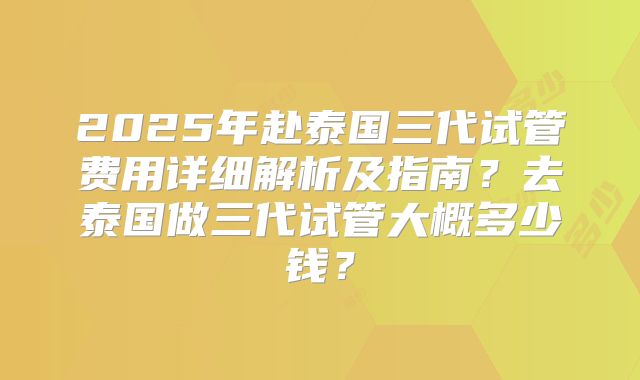 2025年赴泰国三代试管费用详细解析及指南？去泰国做三代试管大概多少钱？