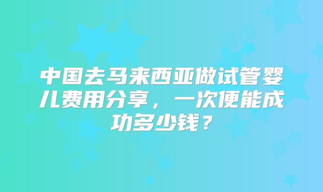 中国去马来西亚做试管婴儿费用分享，一次便能成功多少钱？
