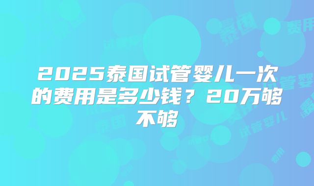 2025泰国试管婴儿一次的费用是多少钱？20万够不够