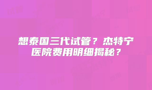 想泰国三代试管？杰特宁医院费用明细揭秘？