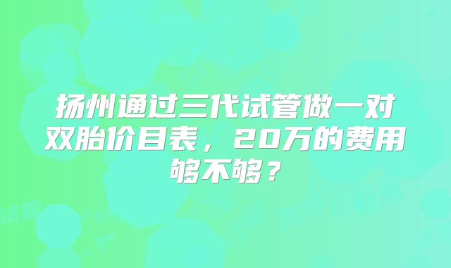 扬州通过三代试管做一对双胎价目表，20万的费用够不够？