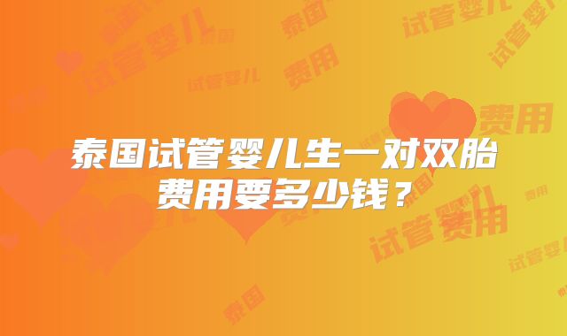 泰国试管婴儿生一对双胎费用要多少钱？