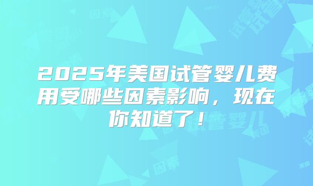 2025年美国试管婴儿费用受哪些因素影响，现在你知道了！
