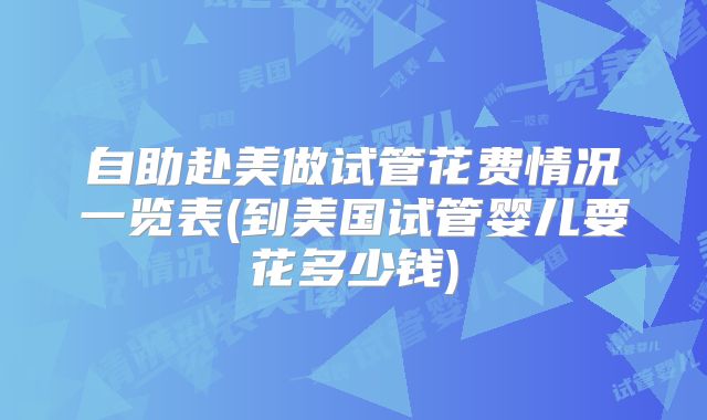 自助赴美做试管花费情况一览表(到美国试管婴儿要花多少钱)