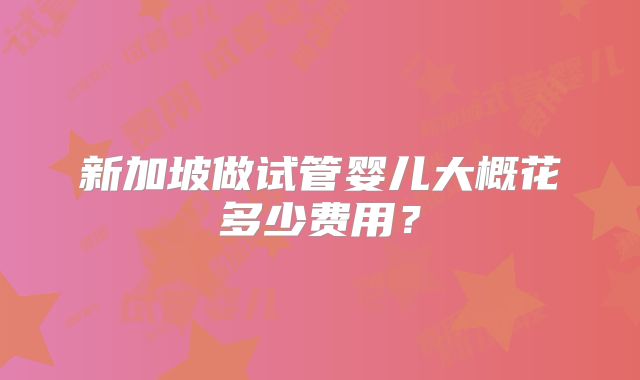 新加坡做试管婴儿大概花多少费用？