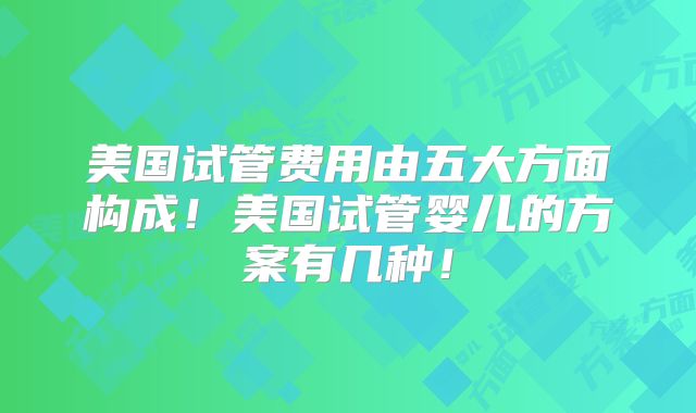 美国试管费用由五大方面构成!美国试管婴儿的方案有几种!