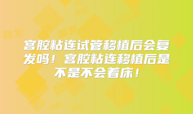 宫腔粘连试管移植后会复发吗！宫腔粘连移植后是不是不会着床！