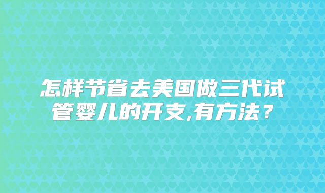 怎样节省去美国做三代试管婴儿的开支,有方法？