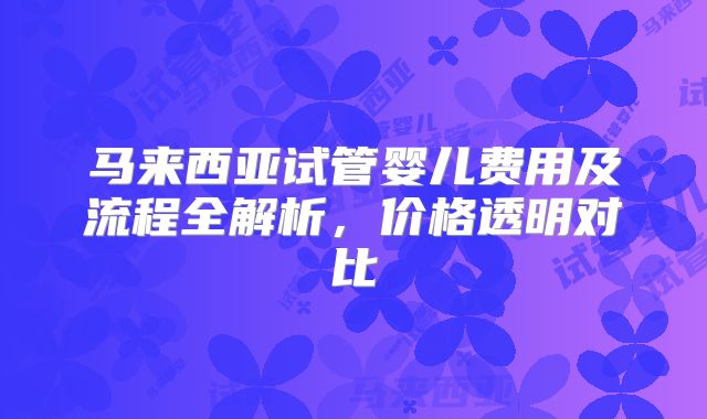 马来西亚试管婴儿费用及流程全解析,价格透明对比