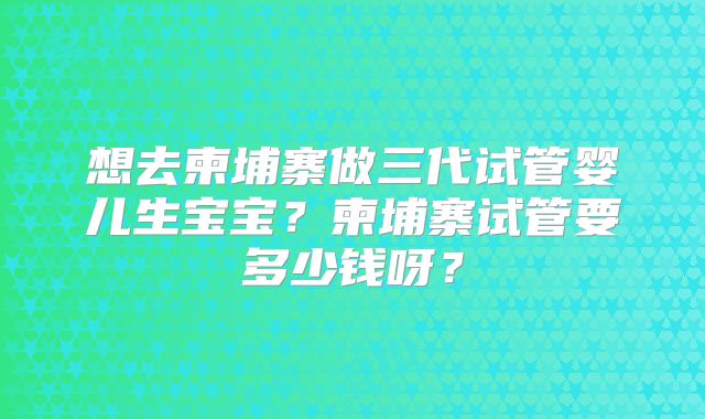 想去柬埔寨做三代试管婴儿生宝宝?柬埔寨试管要多少钱呀?