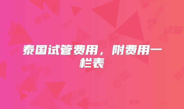 泰国试管费用，附费用一栏表