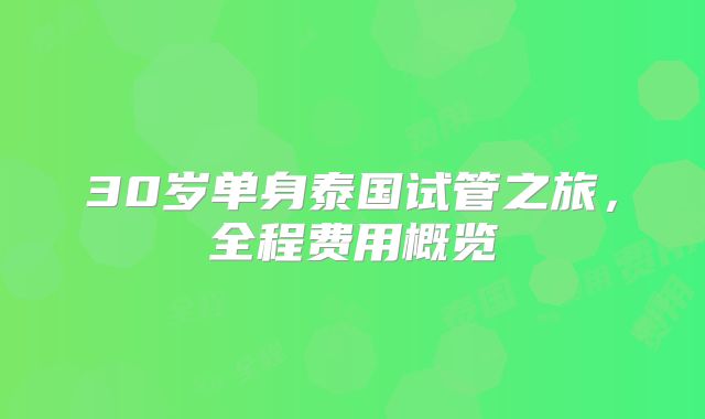 30岁单身泰国试管之旅，全程费用概览