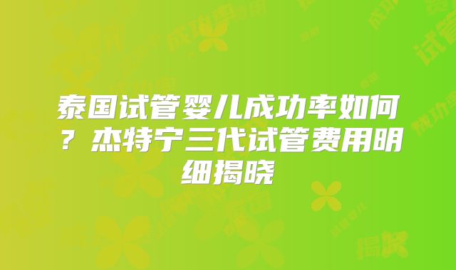 泰国试管婴儿成功率如何?杰特宁三代试管费用明细揭晓