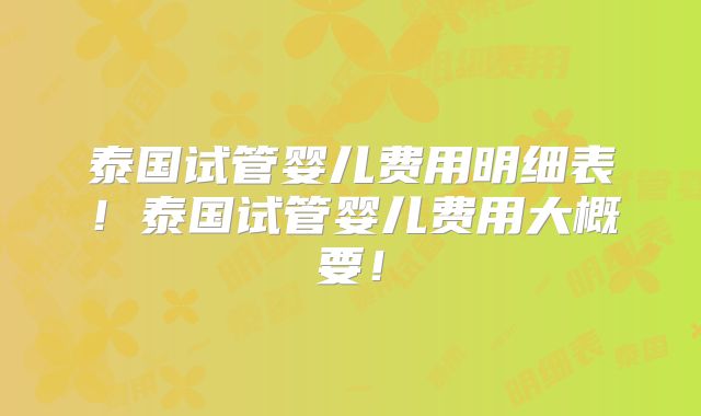 泰国试管婴儿费用明细表！泰国试管婴儿费用大概要！