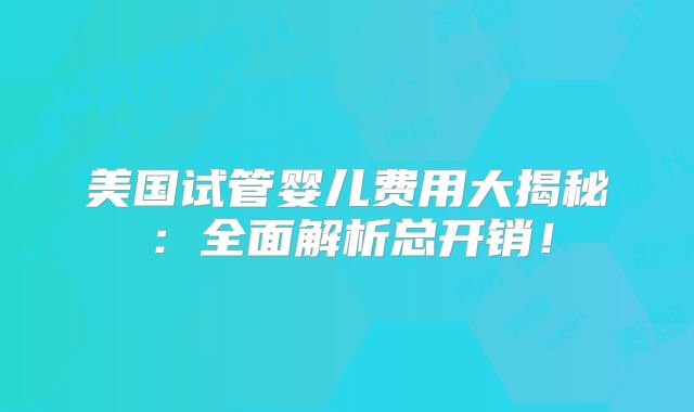 美国试管婴儿费用大揭秘：全面解析总开销！