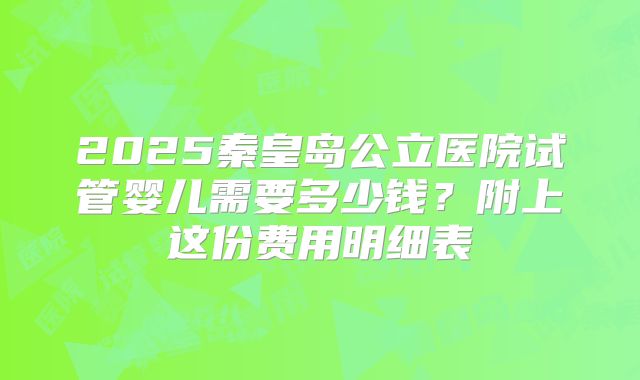 2025秦皇岛公立医院试管婴儿需要多少钱？附上这份费用明细表