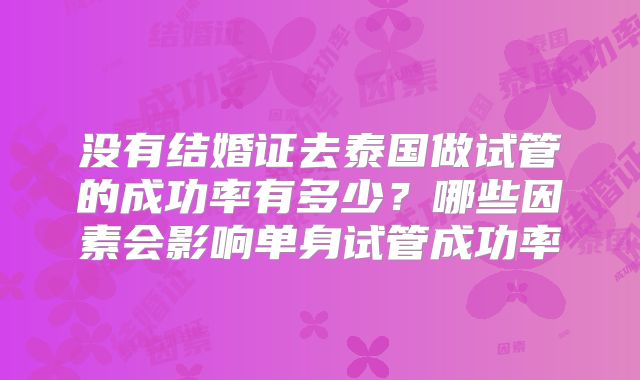 没有结婚证去泰国做试管的成功率有多少？哪些因素会影响单身试管成功率