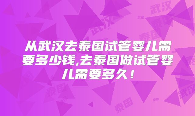 从武汉去泰国试管婴儿需要多少钱,去泰国做试管婴儿需要多久！