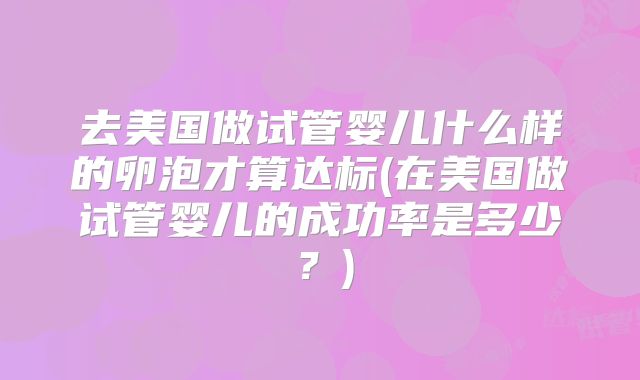 去美国做试管婴儿什么样的卵泡才算达标(在美国做试管婴儿的成功率是多少？)