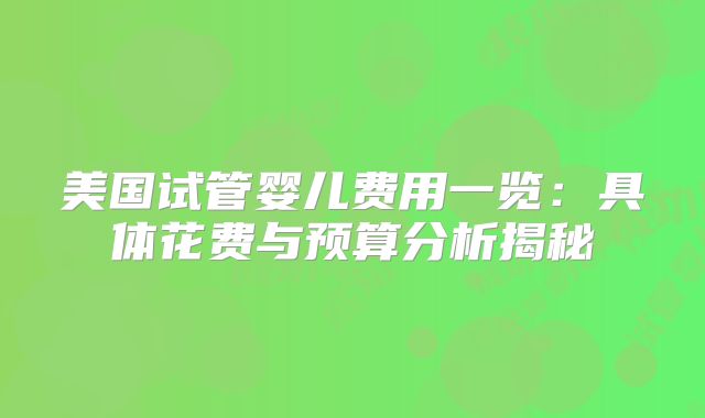 美国试管婴儿费用一览：具体花费与预算分析揭秘