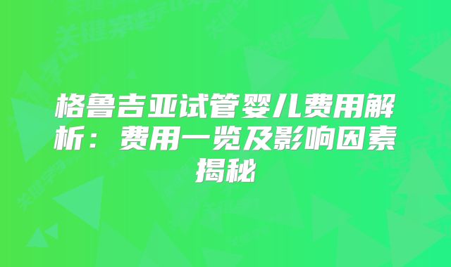 格鲁吉亚试管婴儿费用解析：费用一览及影响因素揭秘