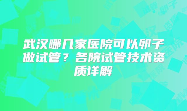 武汉哪几家医院可以卵子做试管？各院试管技术资质详解