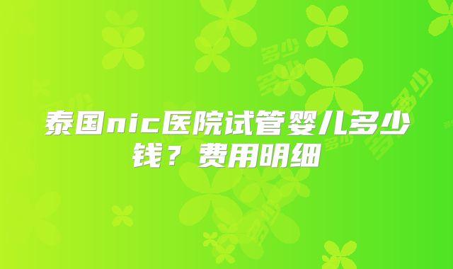 泰国nic医院试管婴儿多少钱？费用明细