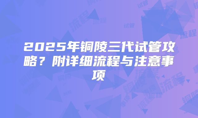 2025年铜陵三代试管攻略？附详细流程与注意事项