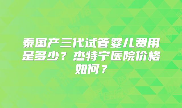 泰国产三代试管婴儿费用是多少？杰特宁医院价格如何？