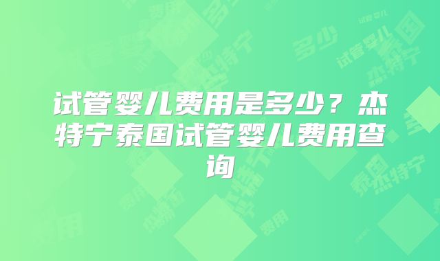 试管婴儿费用是多少？杰特宁泰国试管婴儿费用查询